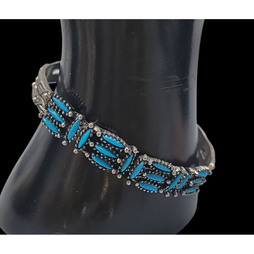 Roma Faux Turquoise Needpoint Hinged Bracelet Vintage Costume Native American